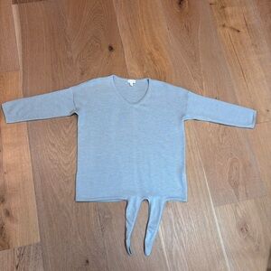 Garnet Hill Light Blue V-Neck Summer Weight Cashmere Sweater with Waist Tie | S